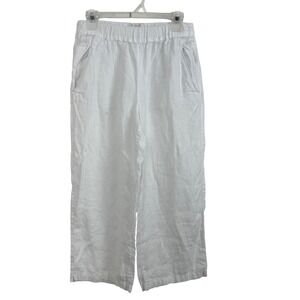 Cynthia Rowley White 100% Linen Wide Leg Crop Pants Womens Small Elastic Waist